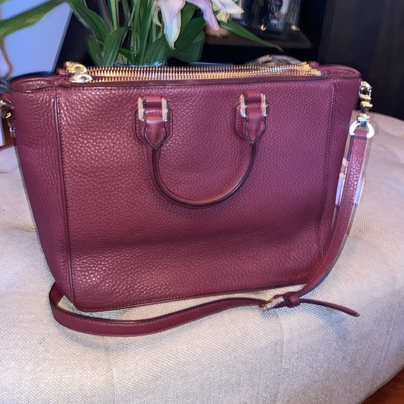 Tory Burch Medium Burgundy Pebbled Leather Double Zip Bag - Picture 8 of 15